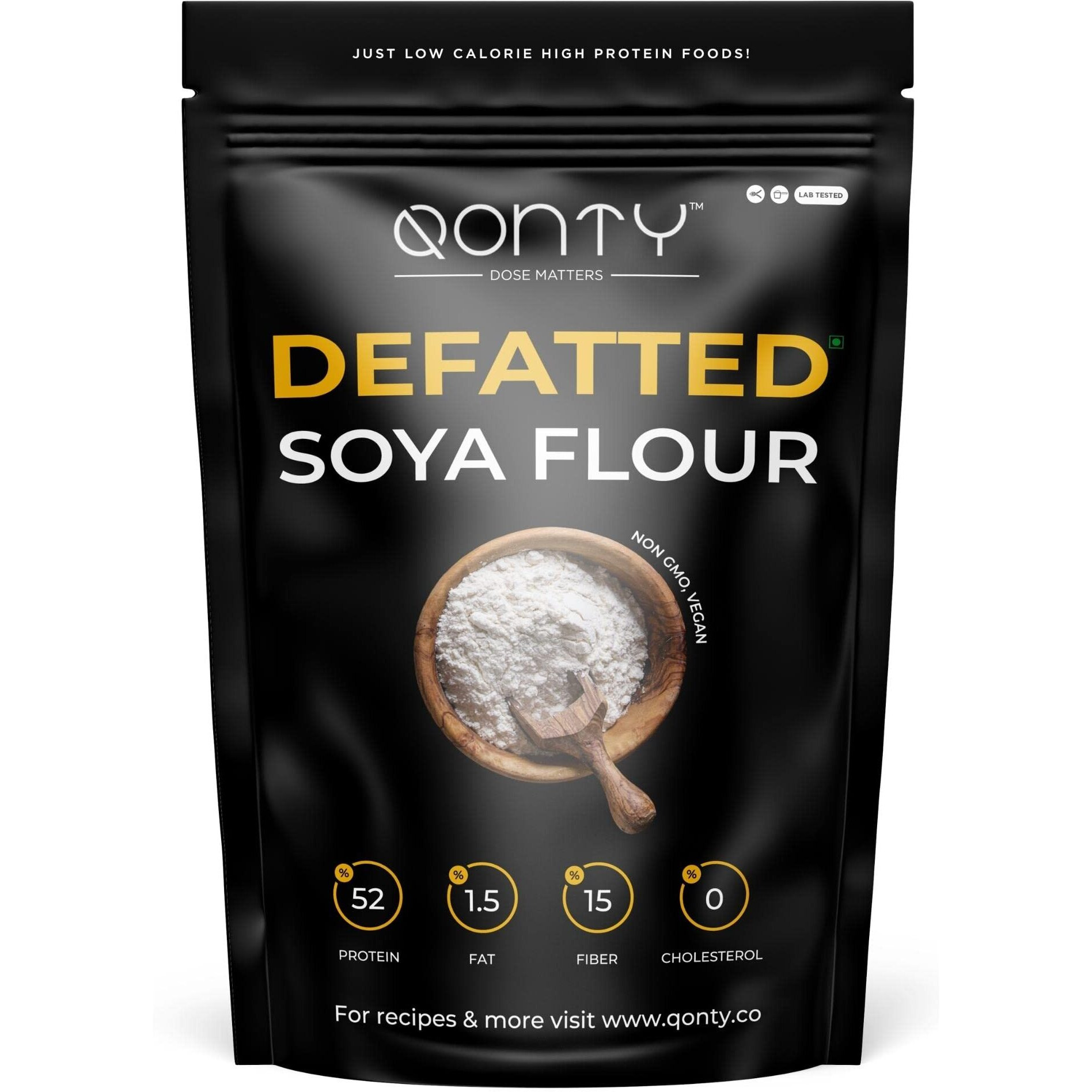 Qonty Defatted Soya Flour | 52% Protein, 1.5% Fat | Lab Tested | 8 gm Protein Per Roti | No Preservatives | Gluten Free | Rich in Micro Nutrients (2.65 kg)