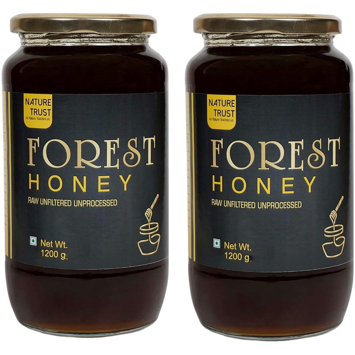 Nature Trust Raw Organic Forest Honey,1200 Gram, Wild, Unprocessed, Unheated, Non Pasteurized, Original Honey 100% Pure and Natural (1.2 Kg Pack of 2))