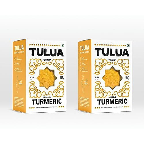 Tulua Lakadong Turmeric Premium Powder (Haldi) - 100gm Each Pack of 2 | (9-12%) High Curcumin Content | Sourced From Meghalaya | 100% Natural and Organic | No Added Artificial Colours