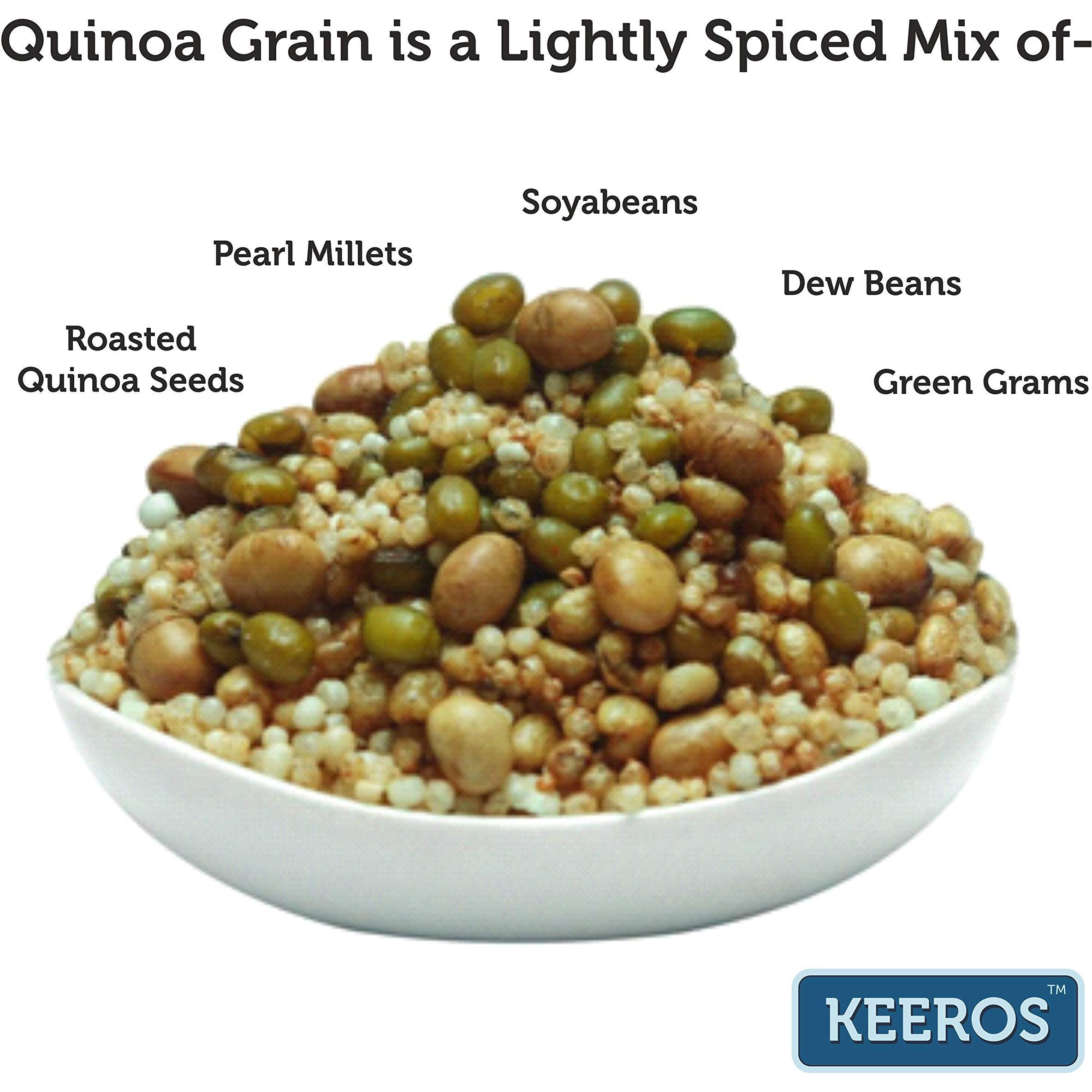 Keeros Quinoa Grain Healthy & Diabetic Friendly Roasted Snacks | Low GI, High Protein, Tasty & Lightly Spiced Mix of Quinoa Puffs & 4supergrains | Diet Namkeen & Snacks for Weight Loss |Pack of 5x250g