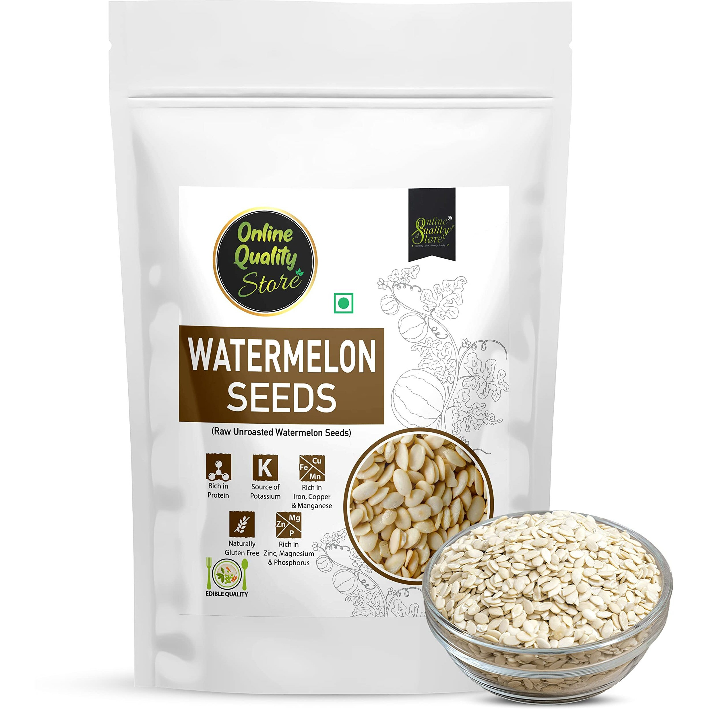 Online Quality Store Watermelon Seeds 100gm |Raw Unroasted Watermelon Seeds For eating with Rich in Protein, Potassium, Magnesium & Iron, Zinc|Watermelon Seeds for Improves heart health
