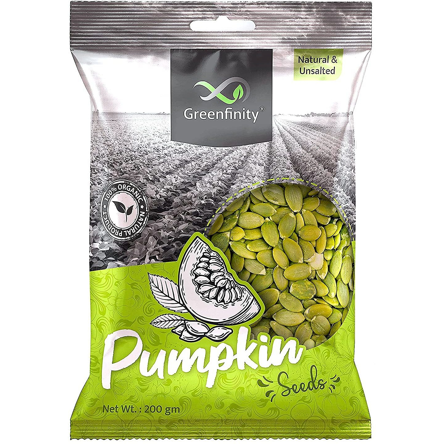 GreenFinity Raw Pumpkin Seeds Gluten Free with Antioxidants and High Fibre (200gm)