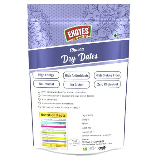 Exotes Premium Dry Fruits (Dry Yellow Dates/ Peela Chuara), 2 X 250 Grams