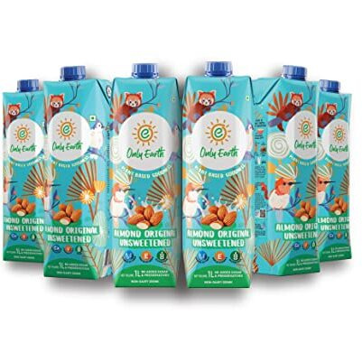 Only Earth Almond Drink | Unsweetened | Lactose-Free | Preservatives Free | Made with Natural Almond Paste | Source of Calcium | Contains Vitamin D,E,B1,B2 & B12 | Dairy Alternative | Cholesterol Free | Plant-Based Alternative | Barista Edition 1L(Pack of 6)