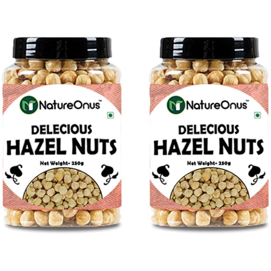NatureOnus Premium Hazelnuts 250gms- Pack of 2 | Healthy & Delicious Hazel Nuts For Eating, Raw & Dehulled For Making Chocolate Spread, Healthy & Tasty Dry Fruits