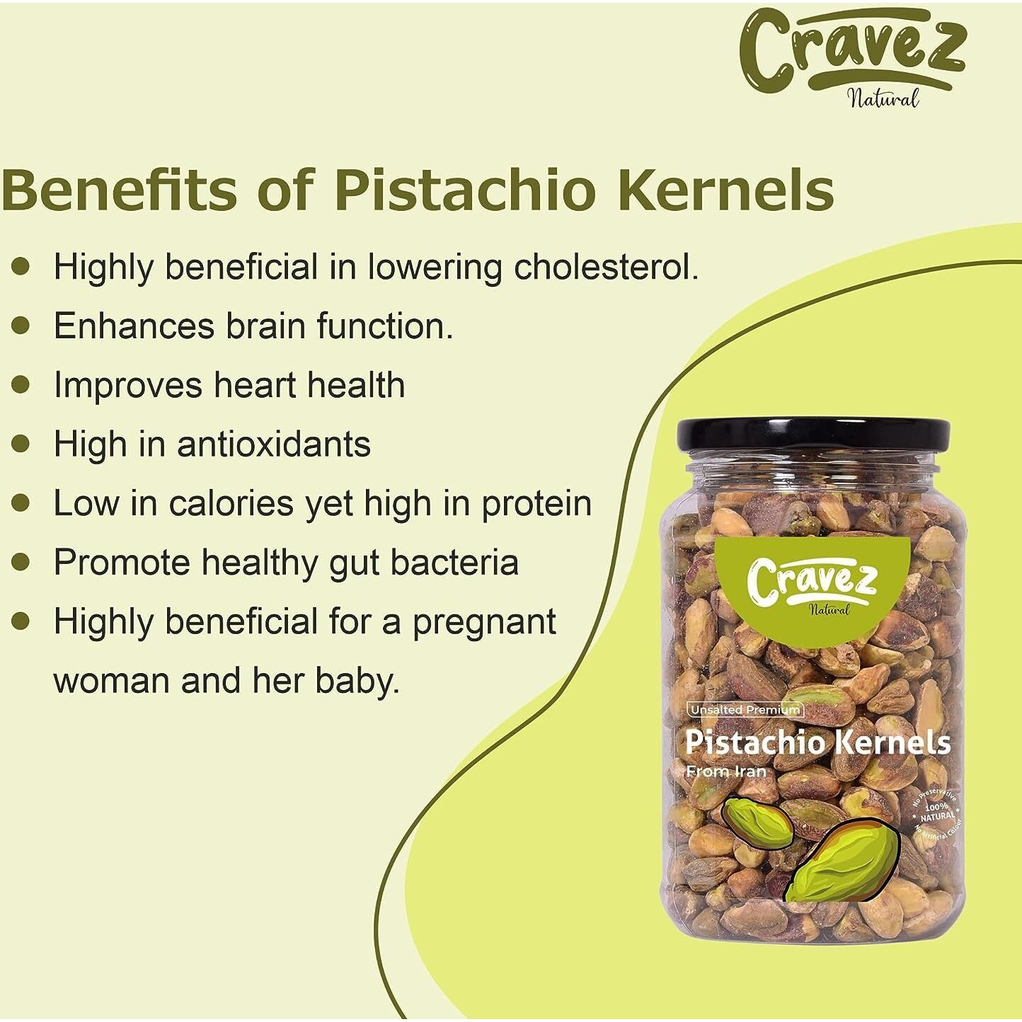 Cravez Premium Unsalted Whole Pista Kernels - 1 kg | Imported | Fresh & Crunchy | (Grade A ++ Nuts, Premium Jumbo Size, Imported) Packed in Reusable Premium Jar