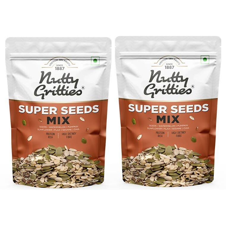 Nutty Gritties Premium Super Seed Trail Mix 400g - 6 Super Seed in 1 Mix | Roasted Unsalted Mix Seeds - Flax, Chia, Sesame, Sunflower, Watermelon, Pumpkin Seeds, Mixed Seeds for Eating ( Each Pack 200g, Pack of 2 )