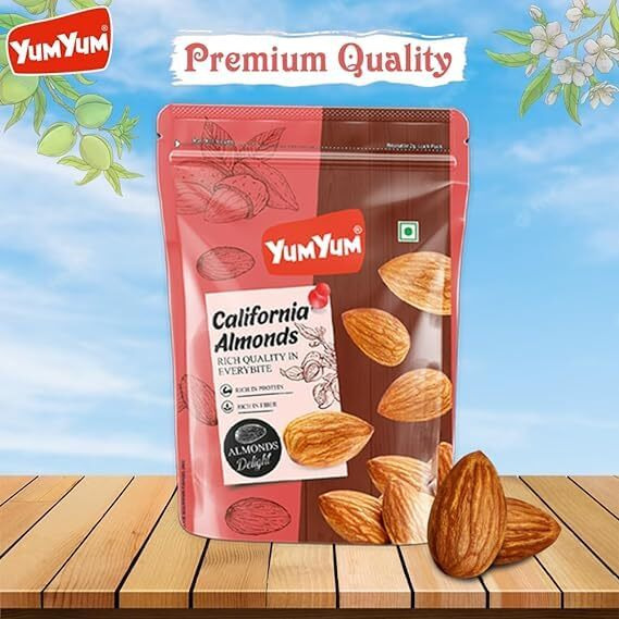 YUM YUM Raw California Almonds 1kg (Pack of 2-500g Each) Dry Fruit, High Protein Snack, and Super Healthy Crunchy Nuts | High in Fiber & Boost Immunity