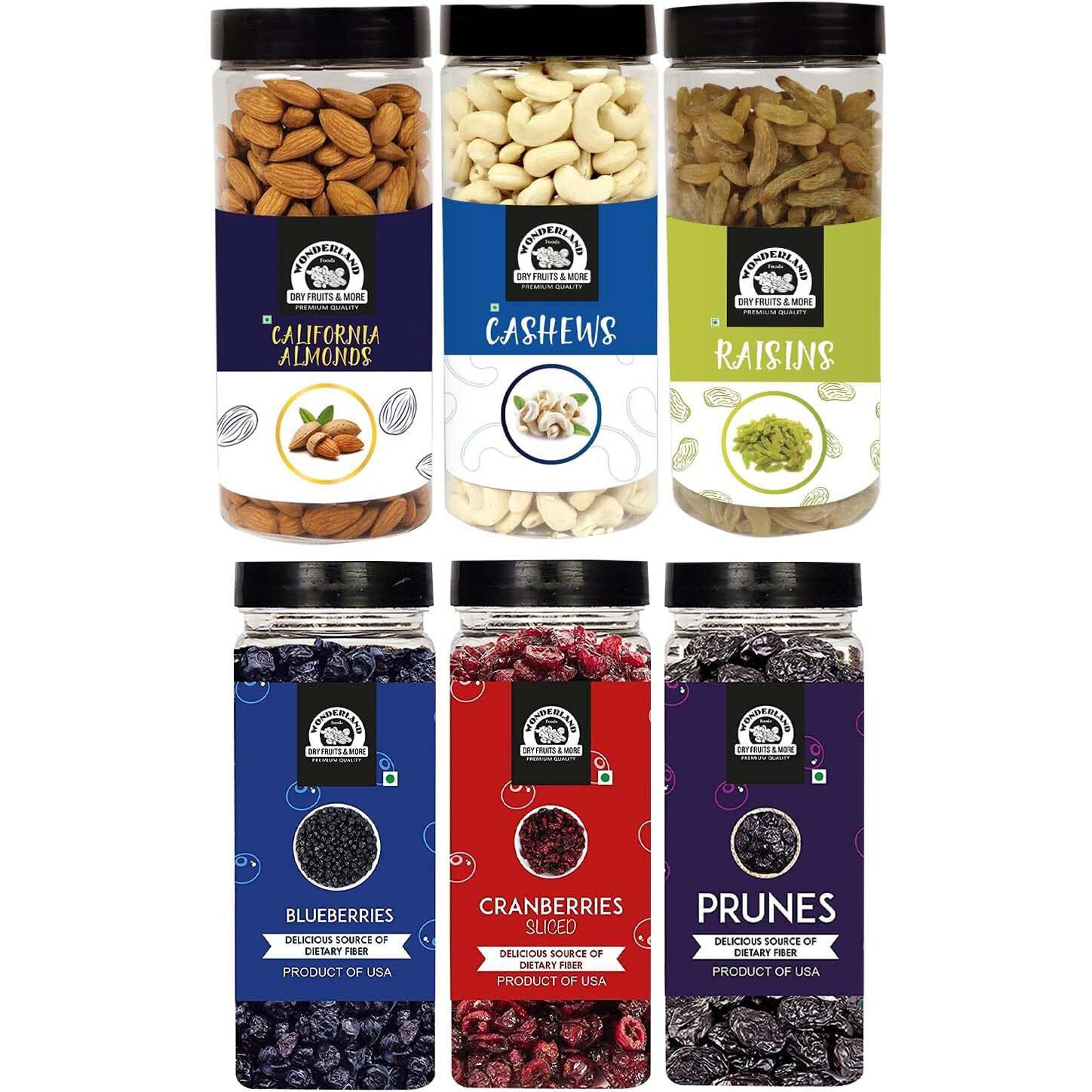 WONDERLAND FOODS (DEVICE) Healthy Immunity Dryfruits Combo Almond 500 Gram, Cashew 500 Gram, Raisin 500 Gram, Blueberry 250 Gram, Sliced Cranberry 200 Gram, Prunes 250 Gram