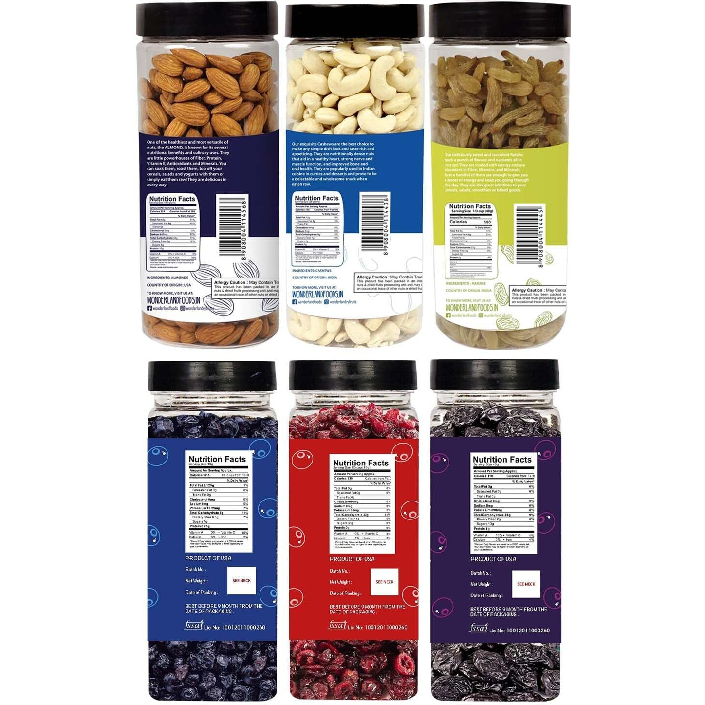 WONDERLAND FOODS (DEVICE) Healthy Immunity Dryfruits Combo Almond 500 Gram, Cashew 500 Gram, Raisin 500 Gram, Blueberry 250 Gram, Sliced Cranberry 200 Gram, Prunes 250 Gram