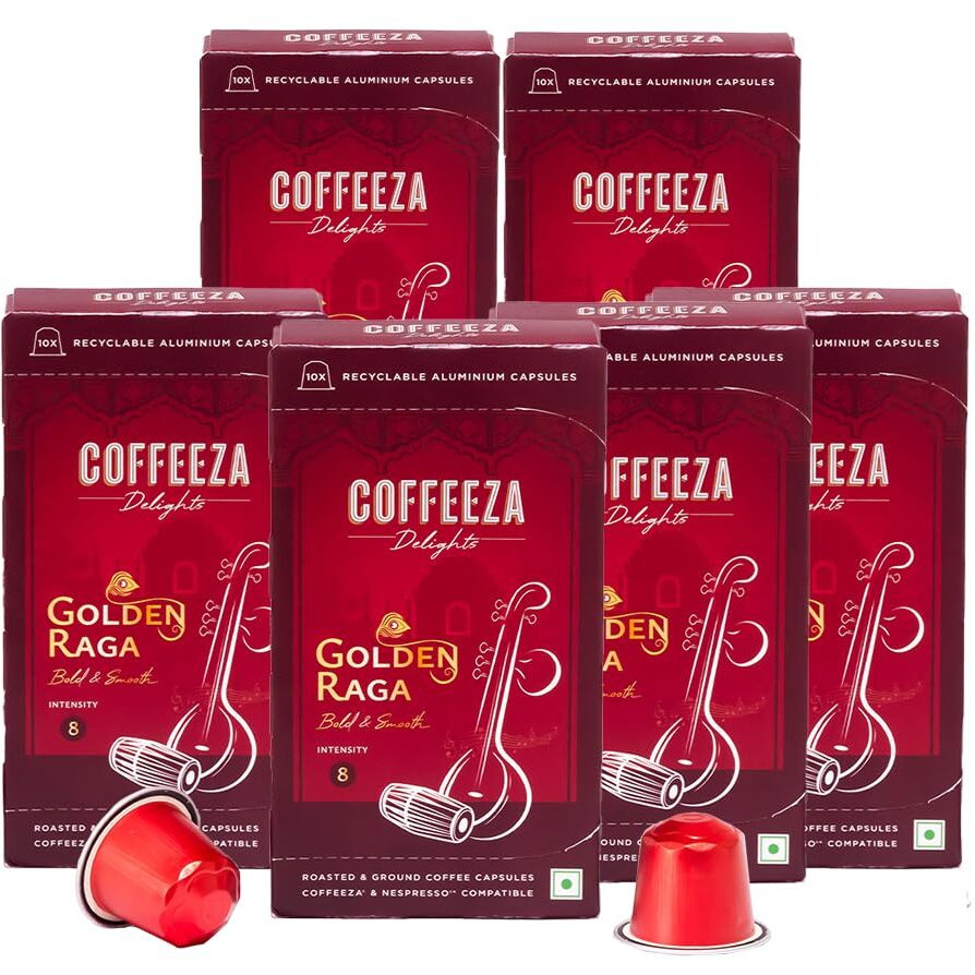 Coffeeza Delights Golden Raga Coffee Capsules (Budget-Friendly) | 60 Coffee Pods | @ just Rs.29.9 each
