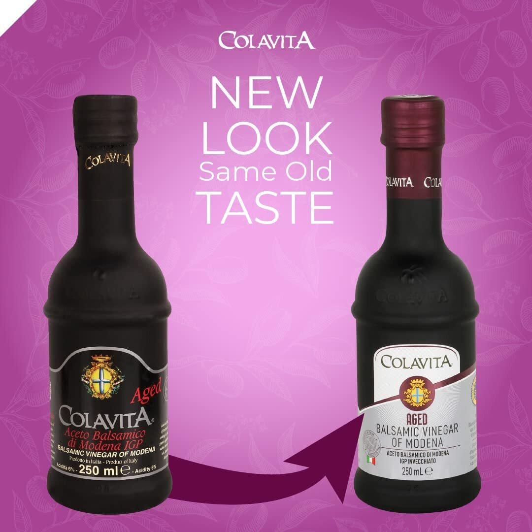 Colavita Aged Balsamic Vinegar of Modena (250 ml) | Imported from Italy | Premium Aged Balsamic Vinegar best for Soups, Salad Dressings, Marinades and Sauces | No Artificial Colours | Timeless Bottle Pack