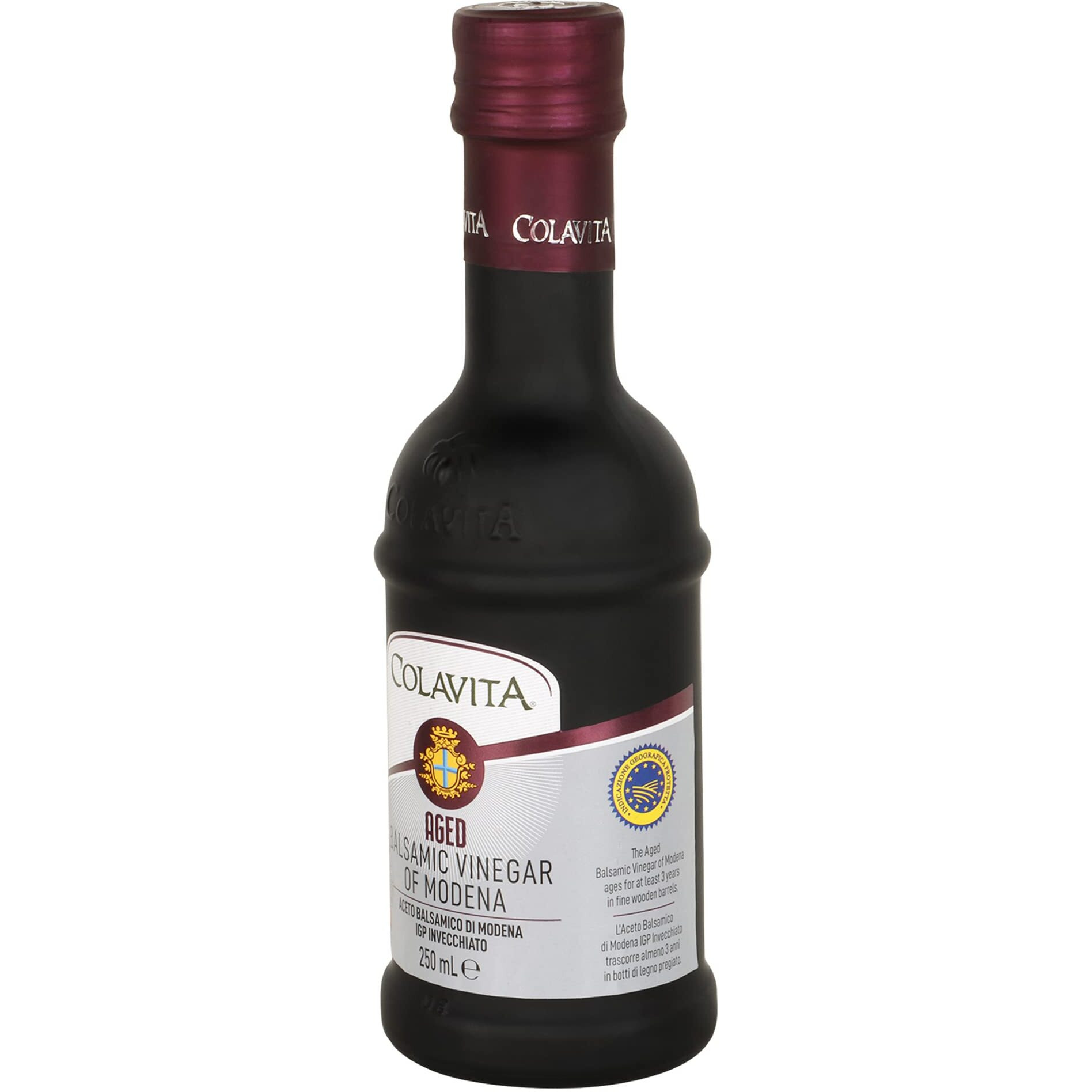 Colavita Aged Balsamic Vinegar of Modena (250 ml) | Imported from Italy | Premium Aged Balsamic Vinegar best for Soups, Salad Dressings, Marinades and Sauces | No Artificial Colours | Timeless Bottle Pack