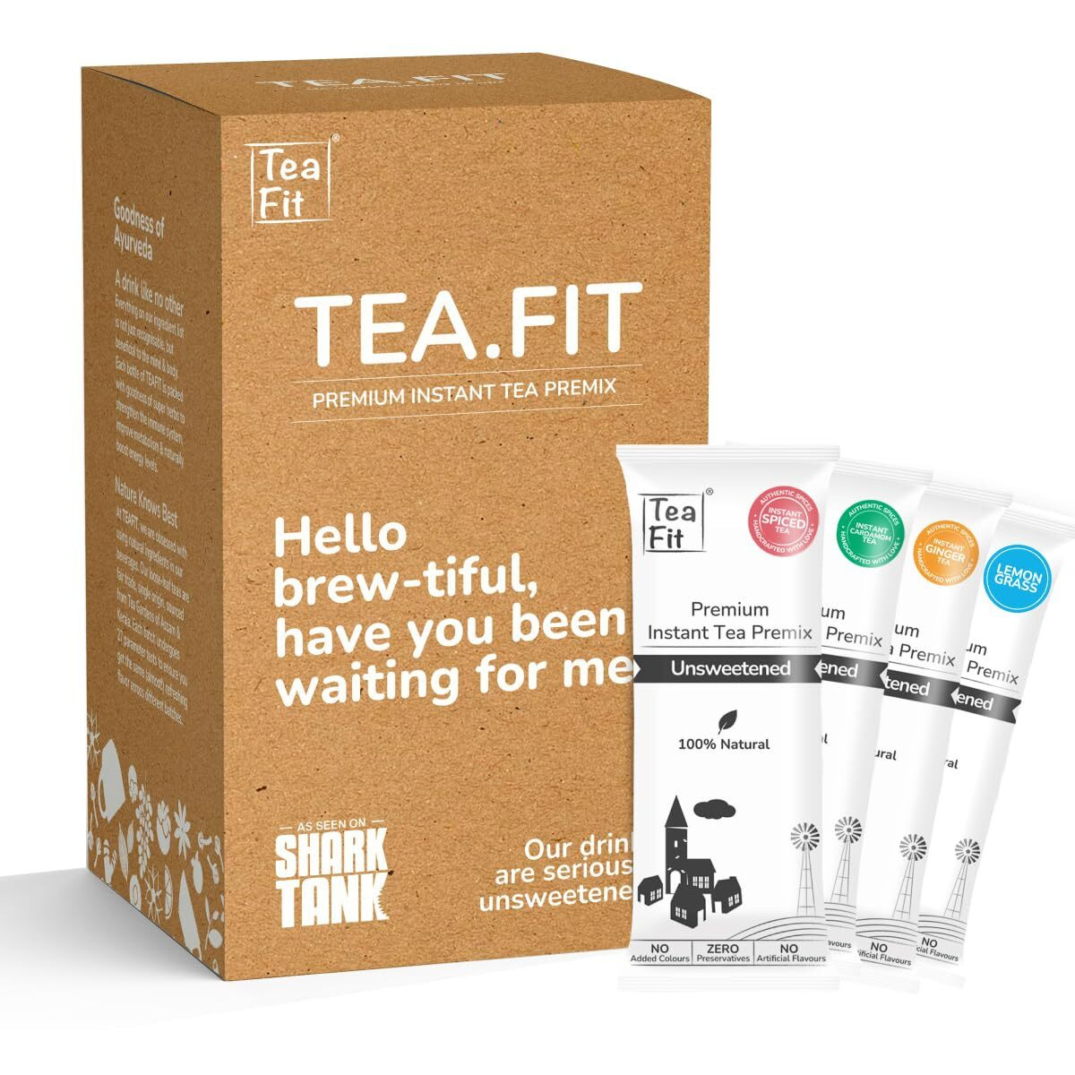 TeaFit Premium Zero Sugar Instant Assorted Tea Pack of 100 Sachets (1.4Kg) | Ginger-Cardamom-Masala-Saffron-Lemongrass Instant Milk Tea Premix | Diabetic Friendly | Instant Tea Premix | Tea Powder