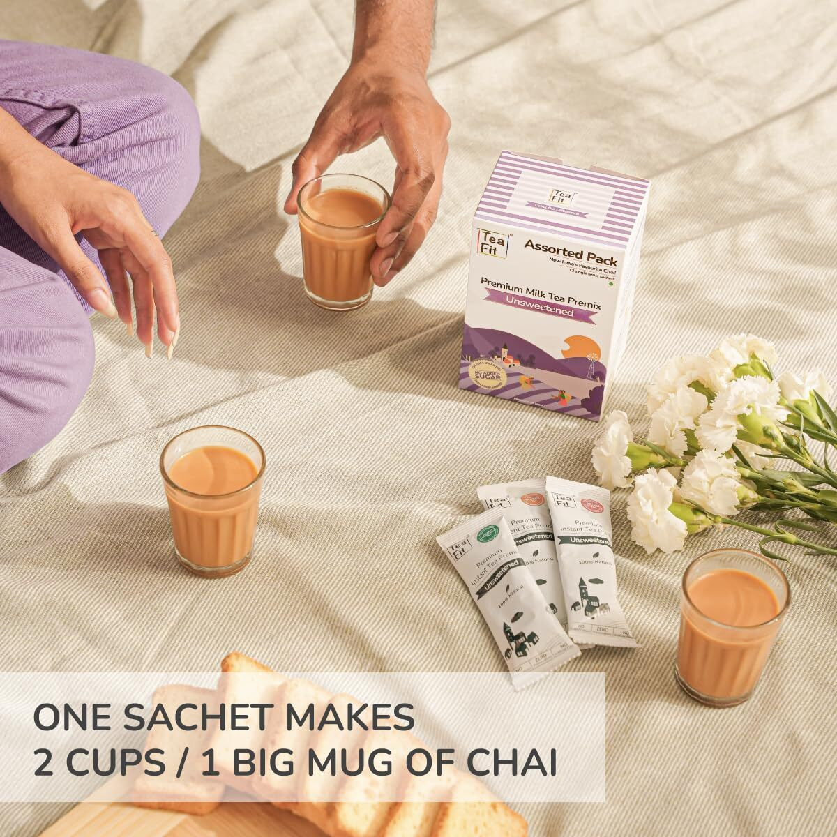 TeaFit Premium Zero Sugar Instant Assorted Tea Pack of 100 Sachets (1.4Kg) | Ginger-Cardamom-Masala-Saffron-Lemongrass Instant Milk Tea Premix | Diabetic Friendly | Instant Tea Premix | Tea Powder