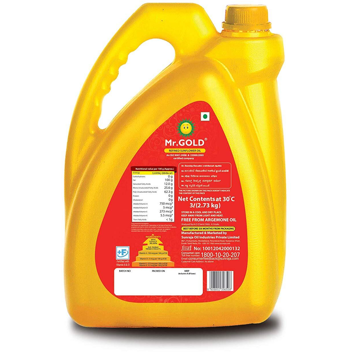Mr. Gold Refined Sunflower Oil Can, 3L