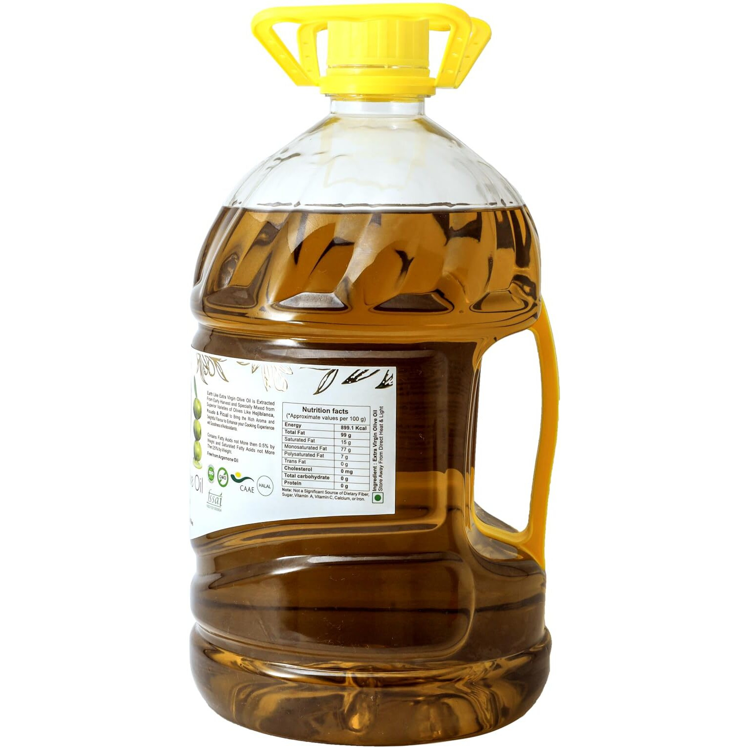 EARTH LIKE Extra Virgin Olive Oil (5 Litre) Imported Premium Cold Pressed & Raw Edible Cooking Oil | Ideal for Skin & Hair Care, Baby Massage and Everday Healthy Cooking