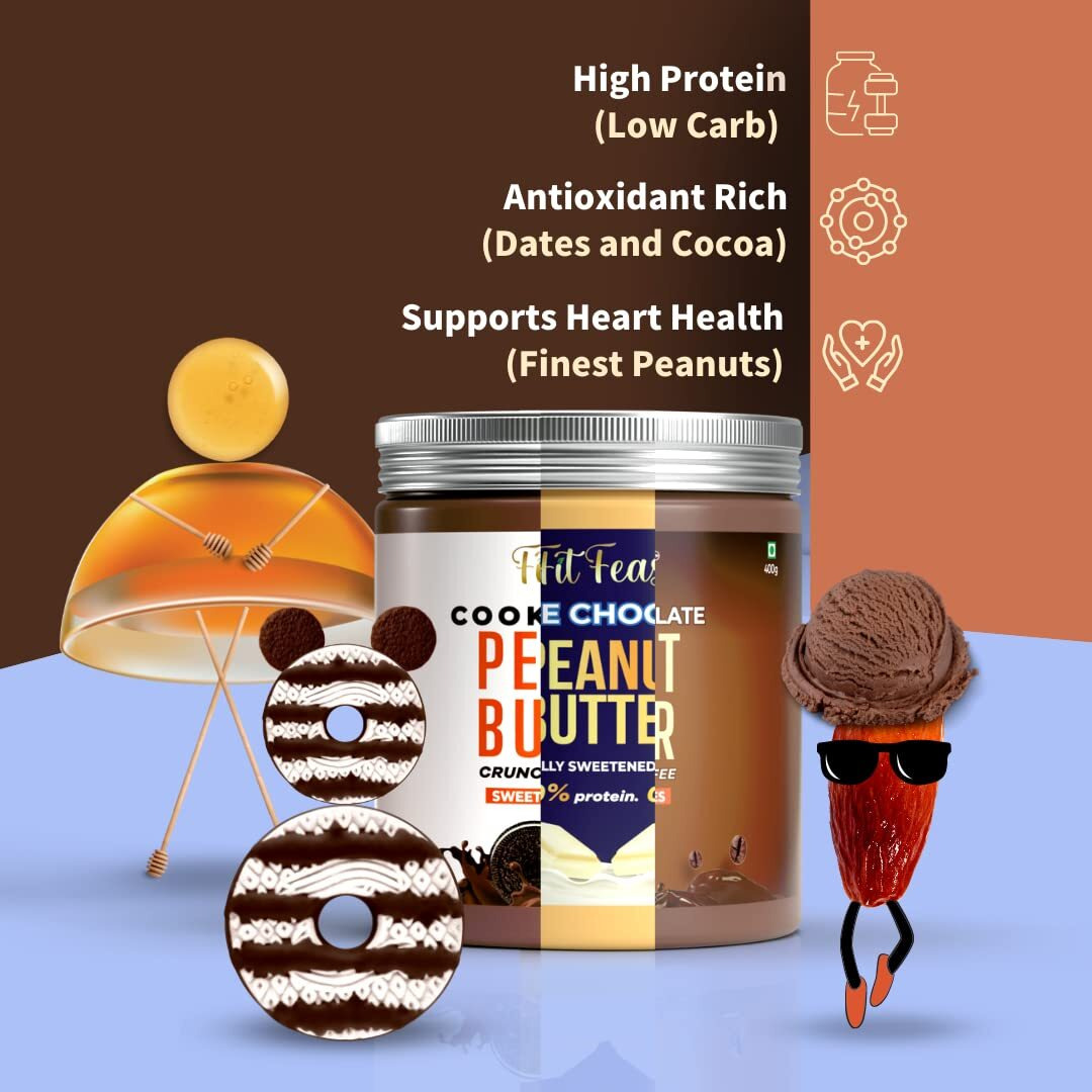 FitFeast Peanut Butter Combo | White Chocolate, Belgian Chocolate and Cookie Fudge Peanut Butter | No Trans Fats | Contains Dates/Honey | Antioxidant Rich | Many Health Benefits (Pack of 6)