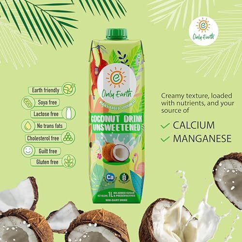 Only Earth Coconut Drink | Best for Coffee, Tea, Cereals, Shakes or As Is | 40% Coconut Water + 59% Coconut Milk | Dairy Free | Unsweetened | Plant-Based | Source of Calcium | Preservatives Free | No Added Sugar | No Trans-Fat |Thai Coconuts