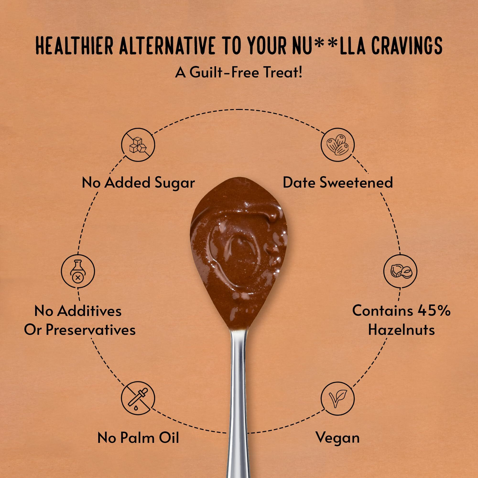 Brawny Bear Chocolate Hazelnut Spread with 45% Hazelnuts, 100% Natural Sweetened with Dates, Healthy Nut Butter with No Added Sugar, No Palm Oil, No Preservative, Vegan Spread  500 gm