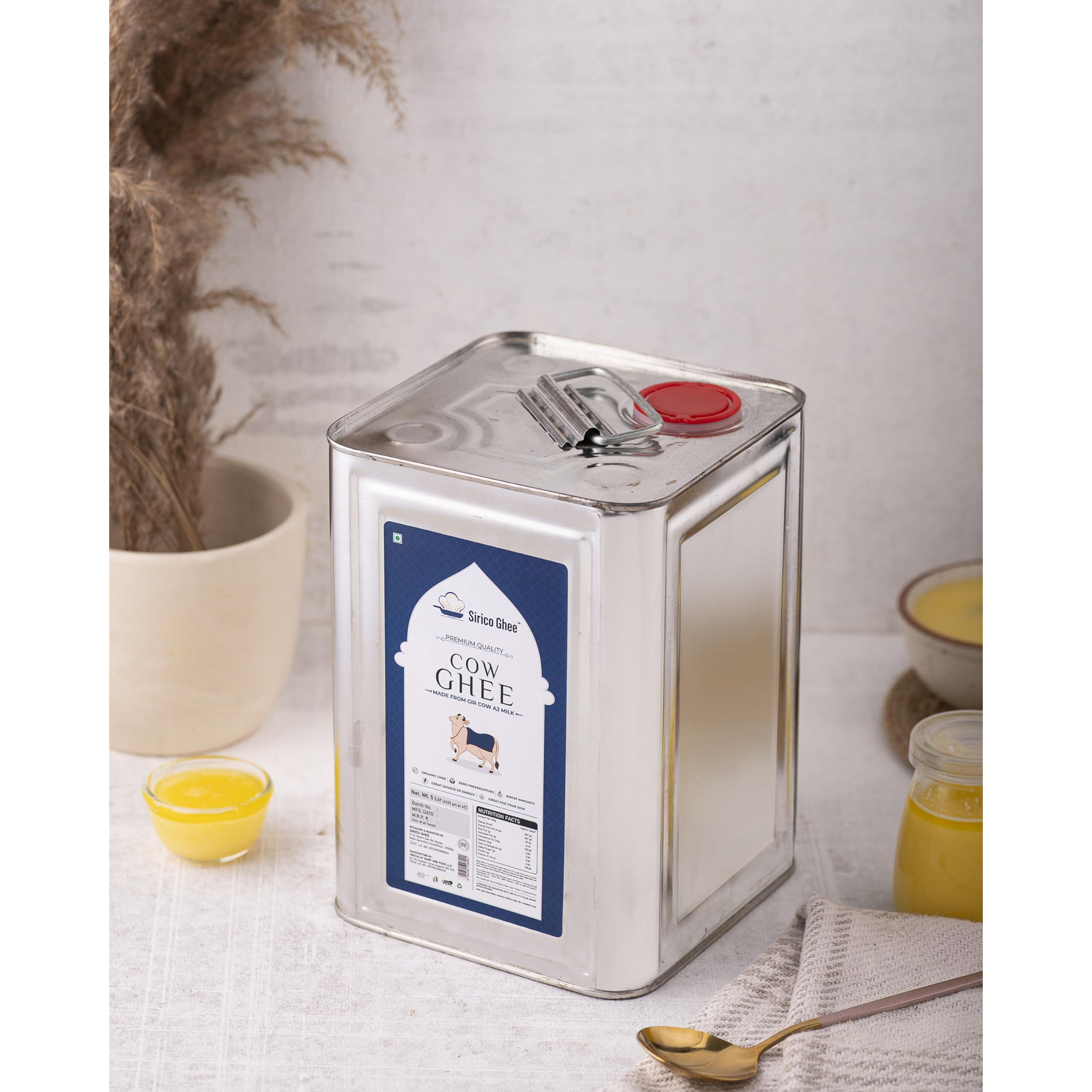 SIRICO GHEE Authentic A2 Desi Cow Ghee | Pure, Bilona, Gir Cow Ghee - Nutritious, And Delicious | Bilona Cow Ghee (5 Liter)