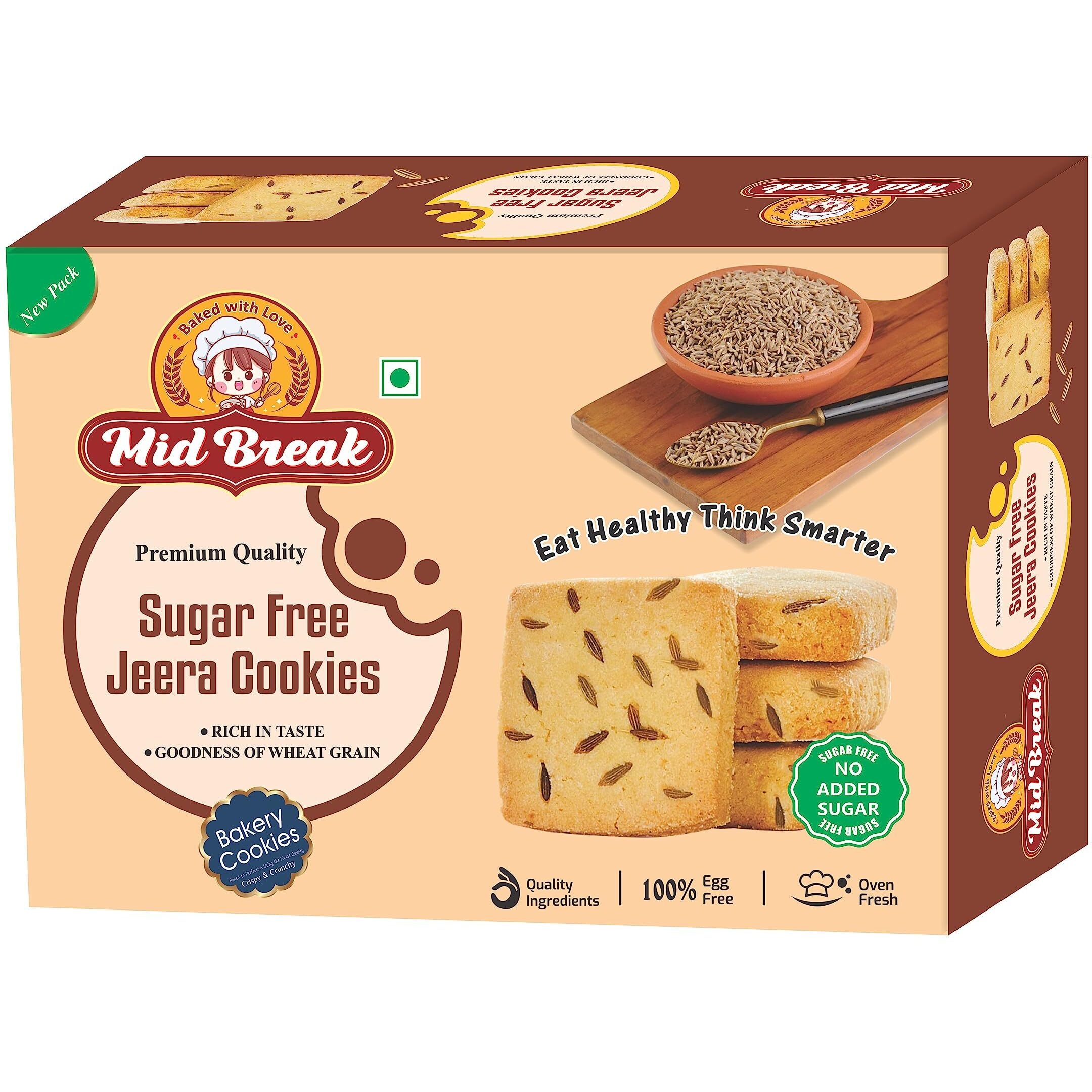 MidBreak Sugar Free Jeera Biscuits - High Fiber, Gut-Friendly, Low Glycemic Index Biscuits Tasty Snack Healthy Pack of 4