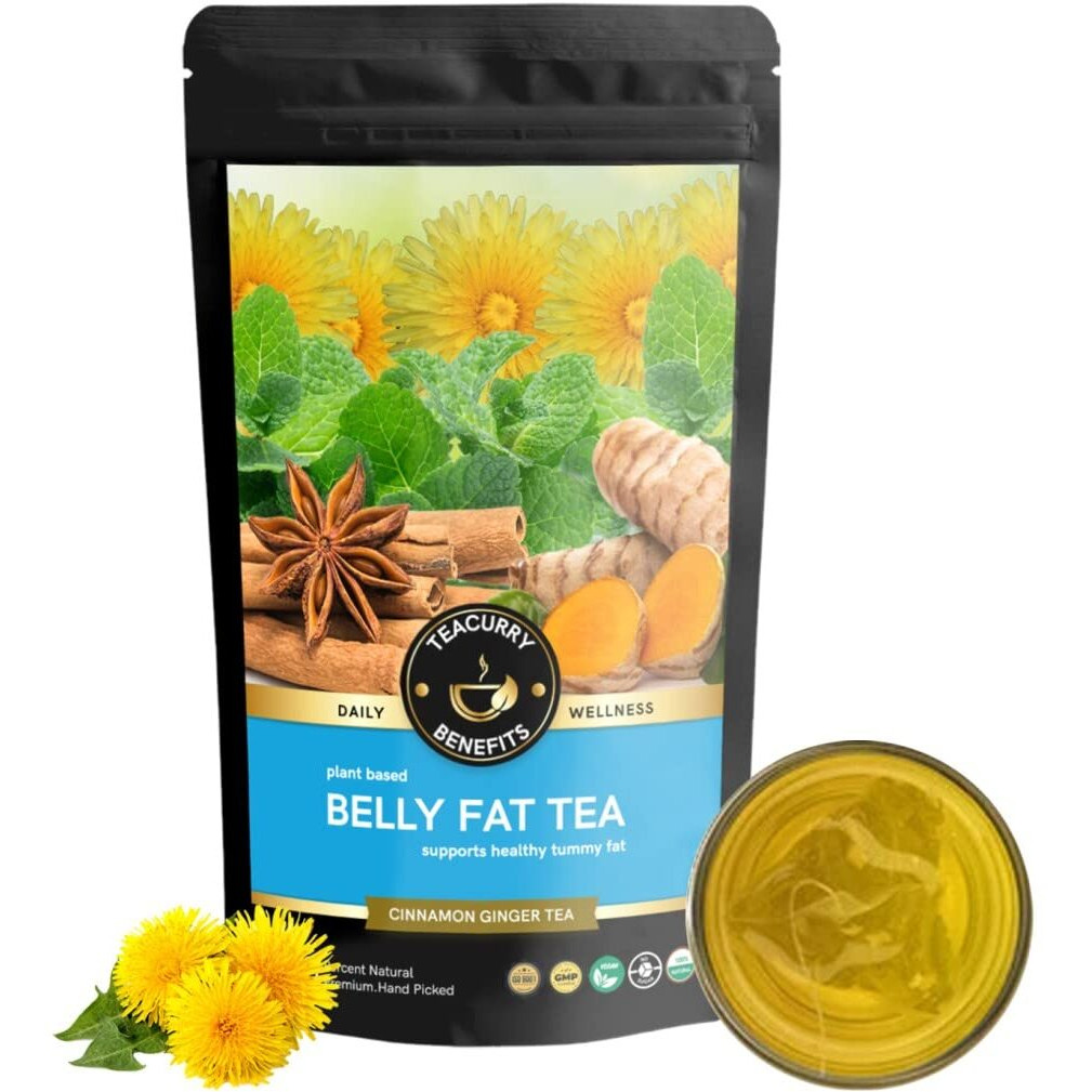 TEACURRY Belly Fat Tea (1 Month Pack, 100 Grams) - Helps with Belly Fat, Water Weight, Bloating (100 Grams | 50 Cups)