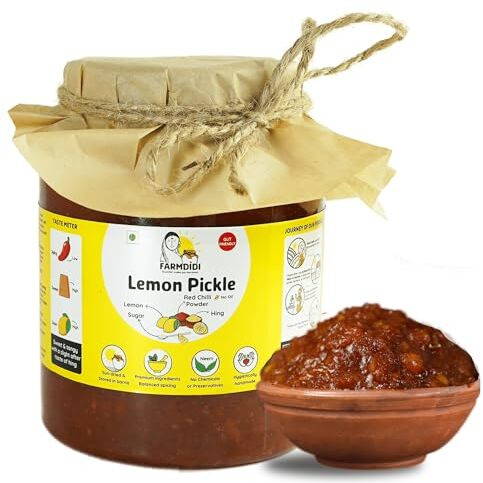FarmDidi khatta meetha Crushed Lemon Pickle 1kg | Homemade nimbu achar with no Onion or Garlic | Traditional Indian Home made oil free nimbu ka aachar with grandmas taste | Lemon chunda sweet pickle