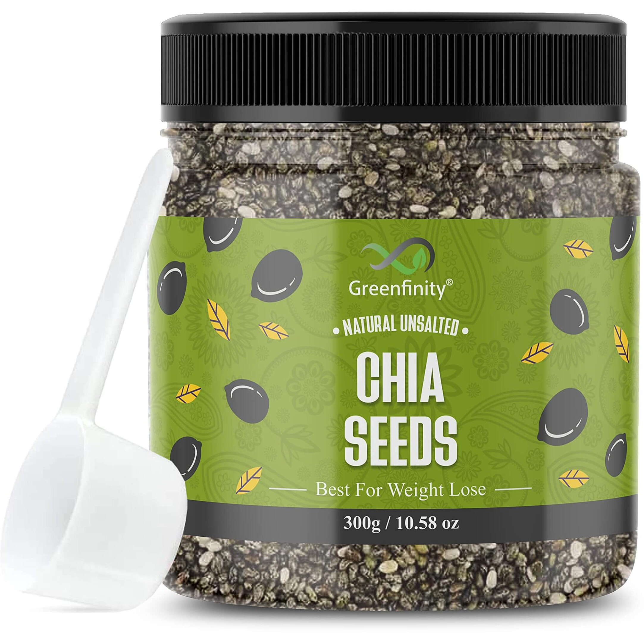 GreenFinity Raw Chia Seeds - 300Gms | Premium Raw Chia Seeds with Omega 3 and Fiber for Weight Loss, Healthy Food, Diet Snack