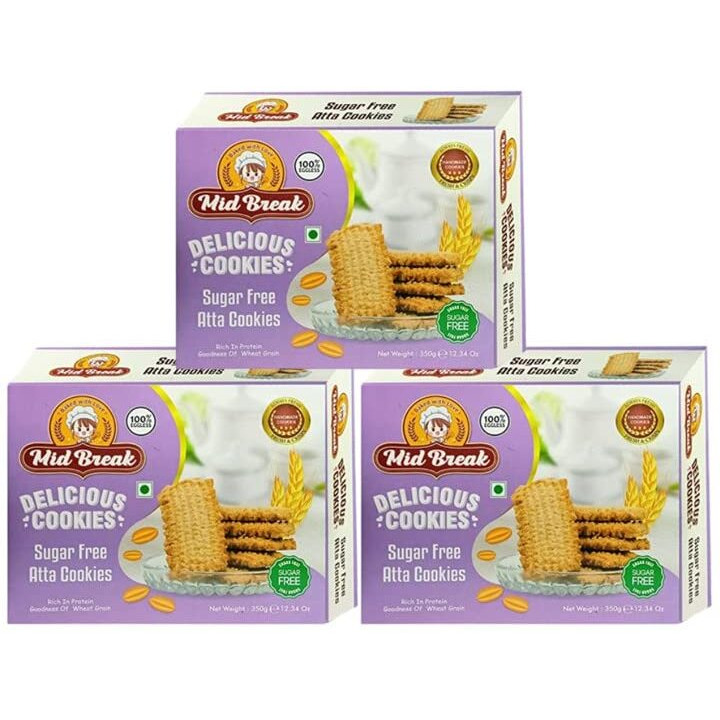 MidBreak - Sugar Free Atta Biscuits | Sugar Free Atta Cookies | Atta Biscuits | Premium Handmade Cookies | 300 Gm x 3 | Pack of 3