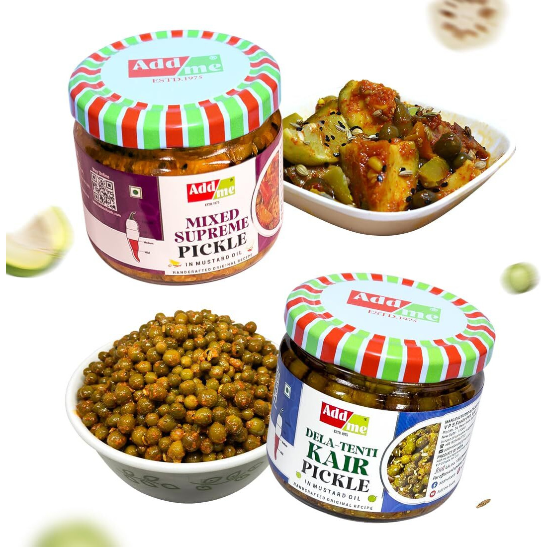 Add me Rajasthani Marwadi Pack 6 In 1 Dry Mango Pickle 300G+Lasoda Gunda Ka Achar 300G+Sweet Lemon Pickles Without Oil 350G+Tenti Kair Pickel 300G+Lal Mirch Bharwa Achaar 300G+Mixed Mix Pickles 300G