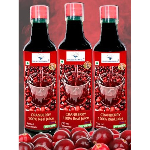 TRUEDREAMALL Cranberry Juice- Pure Quality, Unsweetened, Pure & Organic (750 ml Concentrated) Pack of 3