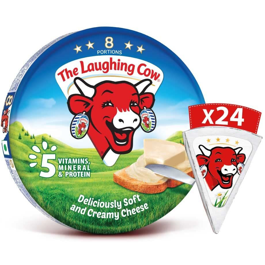 The Laughing Cow Creamy Cheese Triangles | 5 Essential Vitamins, Mineral & Protein | Goodness of Cows milk | 24 Creamy Cheese Triangles | Pack of 3