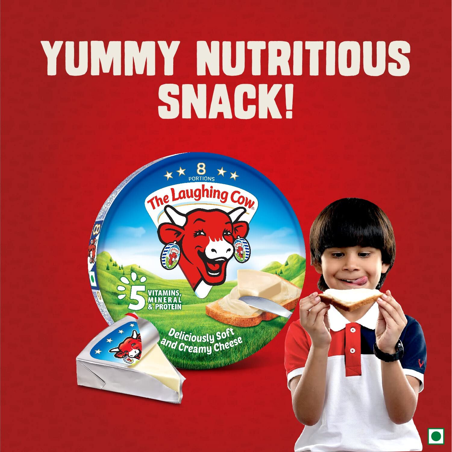 The Laughing Cow Creamy Cheese Triangles | 5 Essential Vitamins, Mineral & Protein | Goodness of Cows milk | 24 Creamy Cheese Triangles | Pack of 3