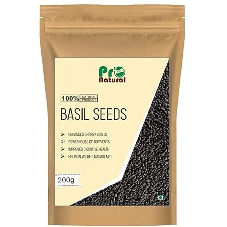 Pronatural 200gms Raw Basil/Sabja/Tukmaria/Bapji Seeds for Weight Loss, Low calories, High Fiber & Omega 3 & powerhouse of Nutrients