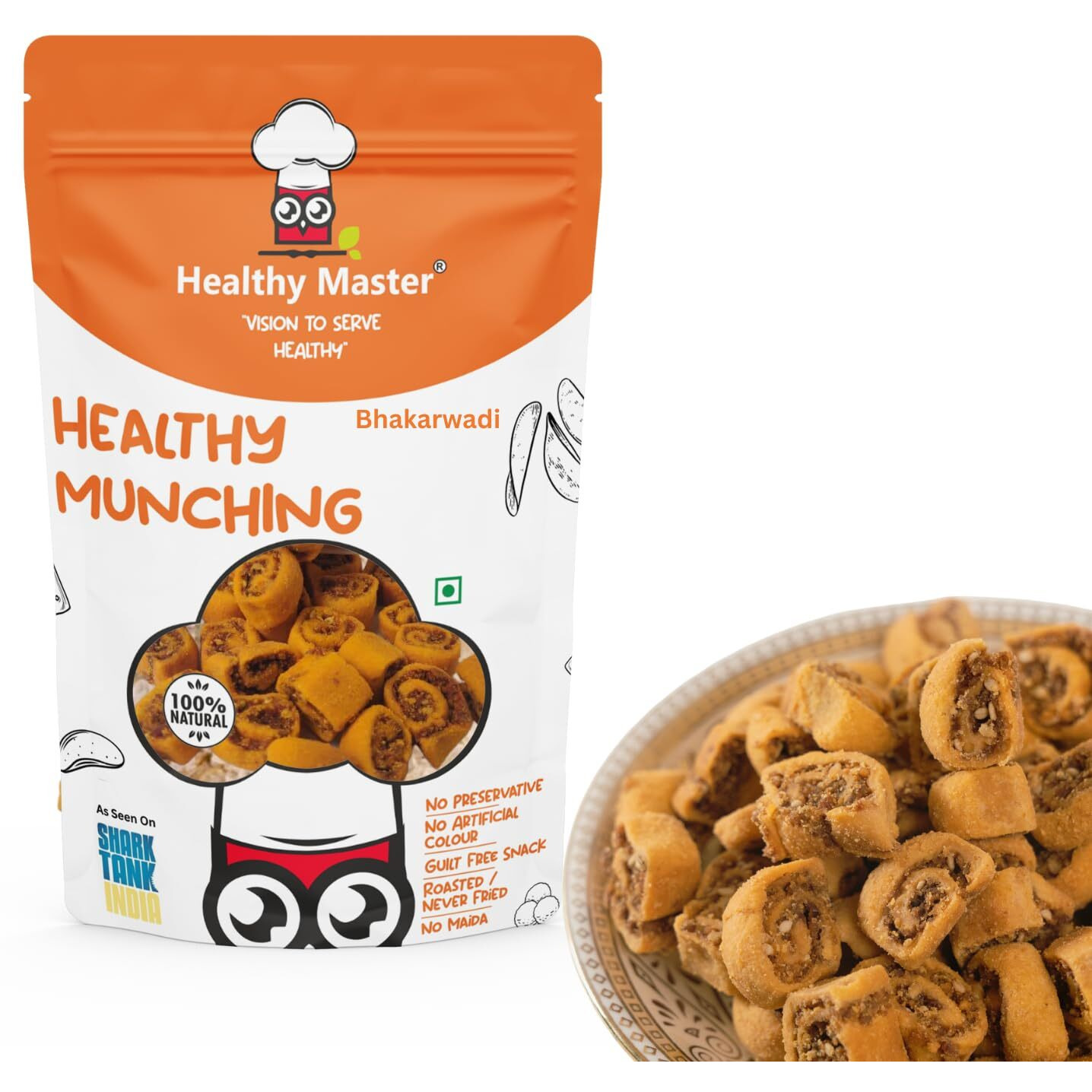 Healthy Master- All Natural Baked Bhakarwadi, (500 gm)| Crunchy, Light and Flavourful | Calcium Rich Vacuum Cooked | Crispy& Tasty Healthy Snacks- Munchies | Oil Free (500 gm)