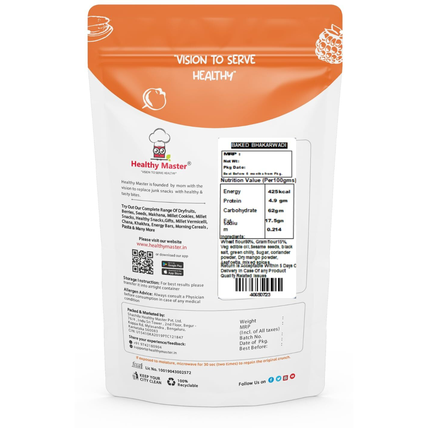 Healthy Master- All Natural Baked Bhakarwadi, (500 gm)| Crunchy, Light and Flavourful | Calcium Rich Vacuum Cooked | Crispy& Tasty Healthy Snacks- Munchies | Oil Free (500 gm)