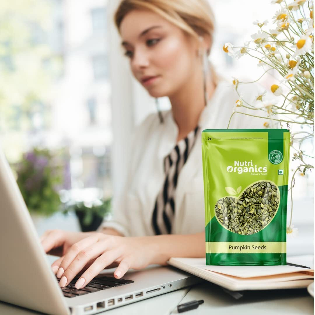 Nutri Organics Roasted Pumpkin Seeds for Eating 1kg Without Salt, Immunity Booster Jumbo Pumpkin Seeds