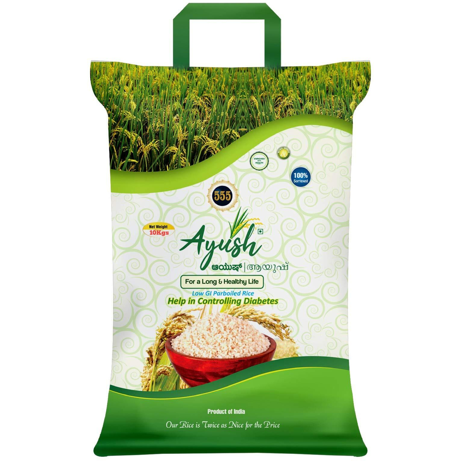 Ayush Brown Rice/ Boiled Rice(Matta Rice) | Diabetic| 100% Sortexed| Organic| Unpolished Paraboiled Brown Rice with Low GI Index| Export Quality (10kg)