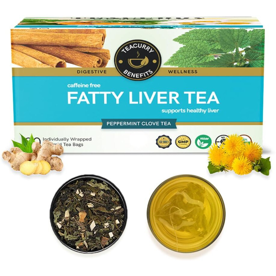 TEACURRY Fatty Liver Tea (30 Tea Bags, 1 Month Pack) - Helps With Fatty Liver, Ditoxification | Herbal Tea For Liver Wellness - 60Gm