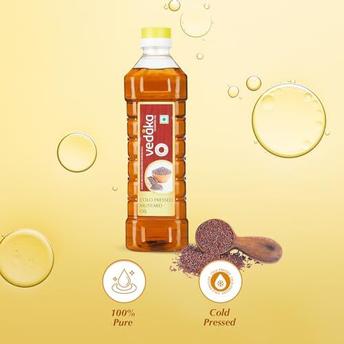 Amazon Brand - Vedaka Cold Pressed Mustard Oil (1 litre) | Cooking Oil | Omega 3 | 100% Vegetarian Oil