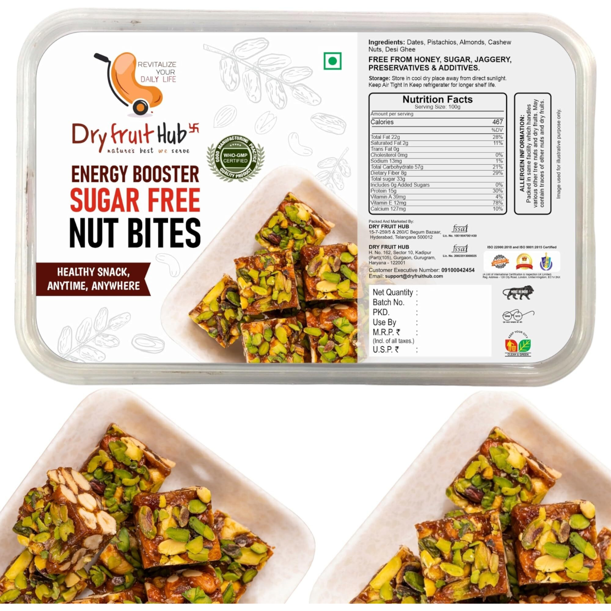Dry Fruit Hub Energy Booster Sugar-Free Nut Bites 1Kg- Almonds, Pista, Cashew, Dates, and Pure Ghee | Dry Fruits Nuts | Fresh Tasty Healthy Snacks | Khajoor Mix Dry Fruits Energy Bar