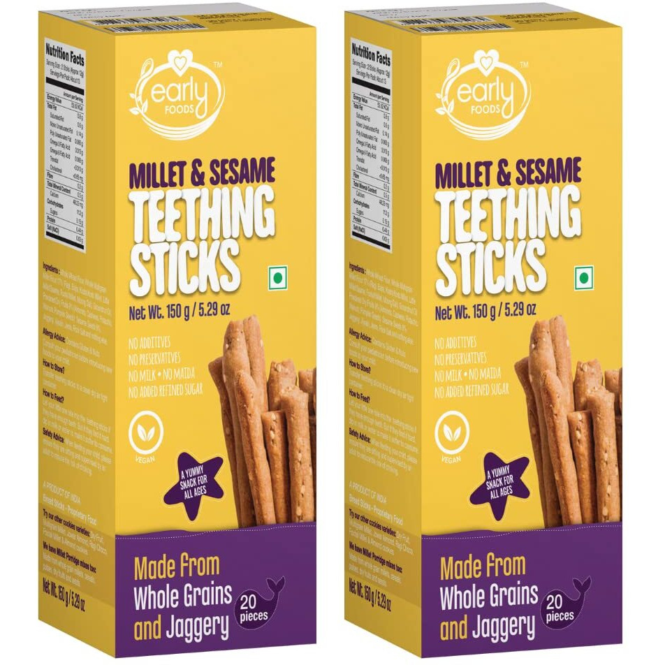 Early Foods - Pack Of 2  Millet & Sesame Teething Sticks 150G - Jaggery