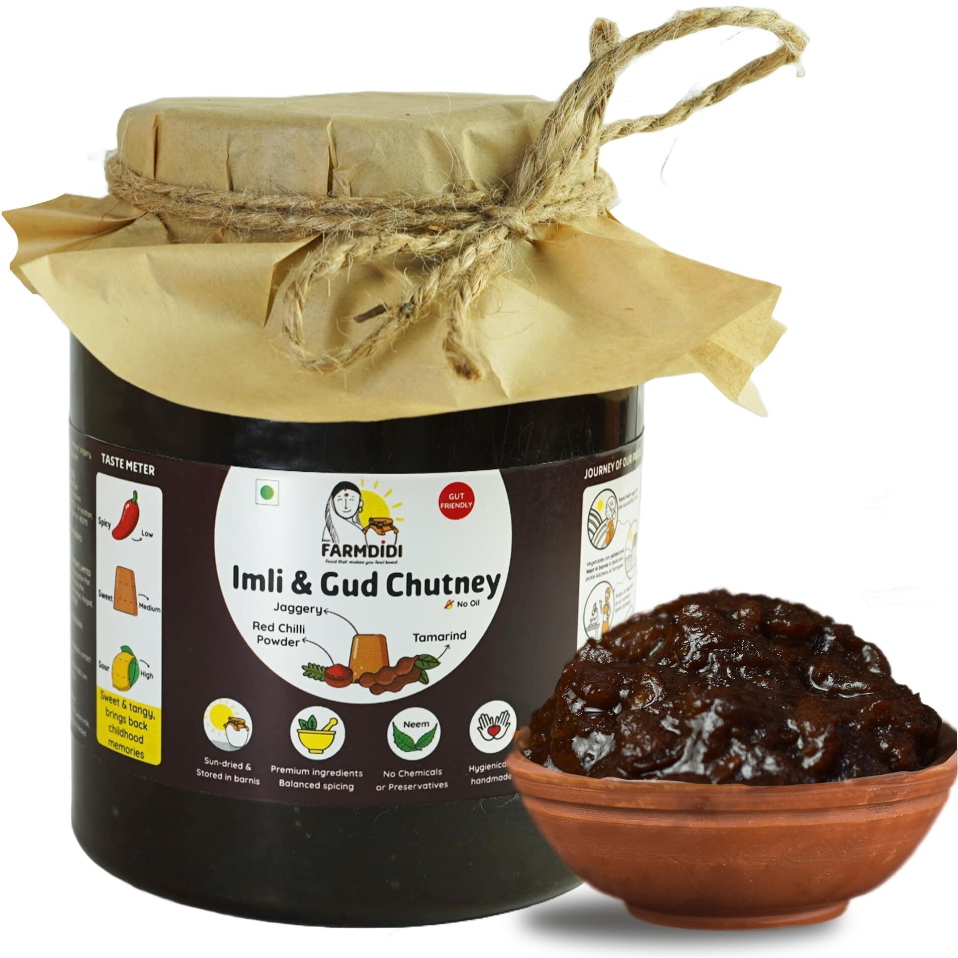 Farm Didi Imli Chutney With Jaggery (Gud) 1Kg | Sweet And Tangy Oil Free Imli Paste | Homemade Natural Tamarind Chutney | No Added Sugar Or Preservatives | Imli Sauce Used In Chaat & Cooking Curries