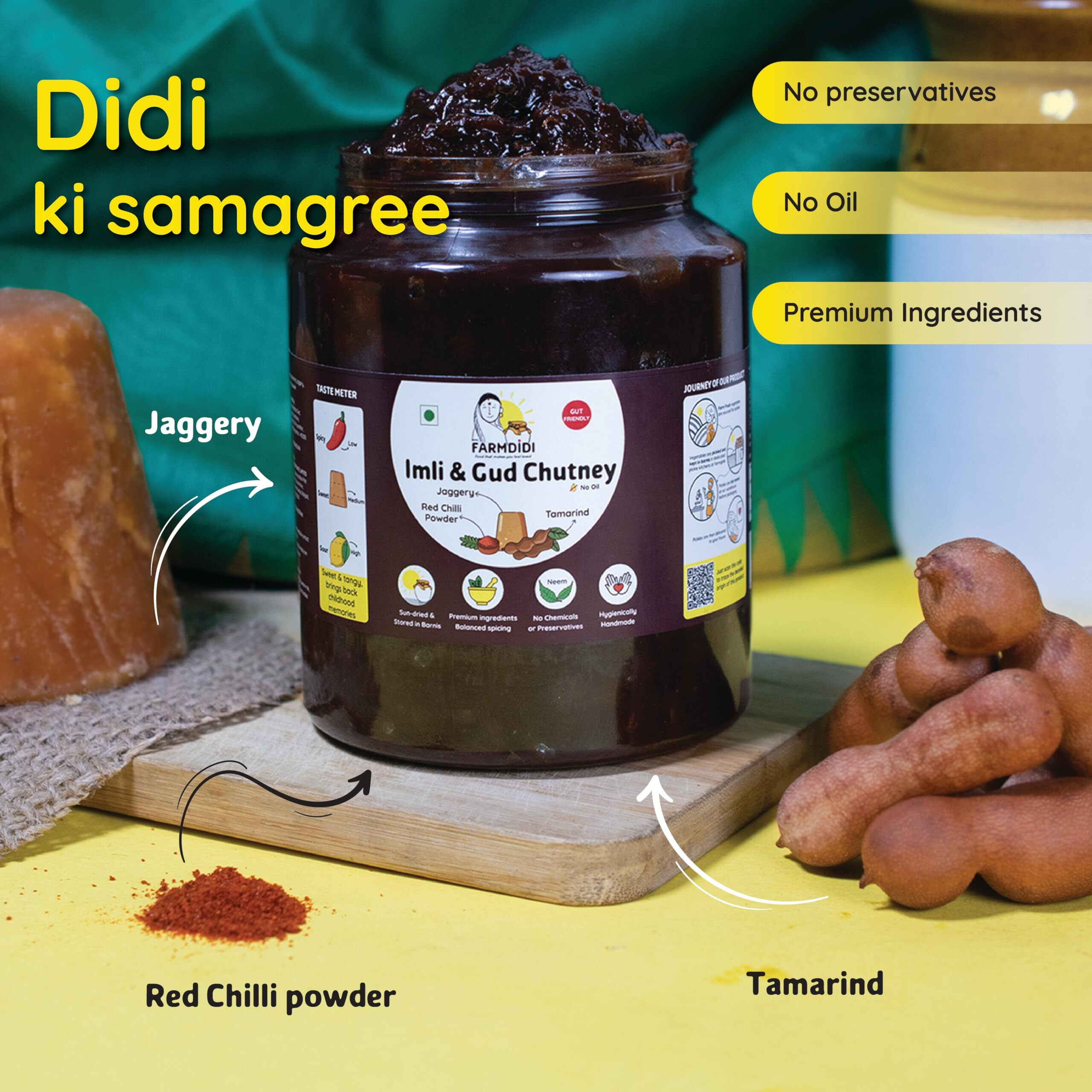 Farm Didi Imli Chutney With Jaggery (Gud) 1Kg | Sweet And Tangy Oil Free Imli Paste | Homemade Natural Tamarind Chutney | No Added Sugar Or Preservatives | Imli Sauce Used In Chaat & Cooking Curries
