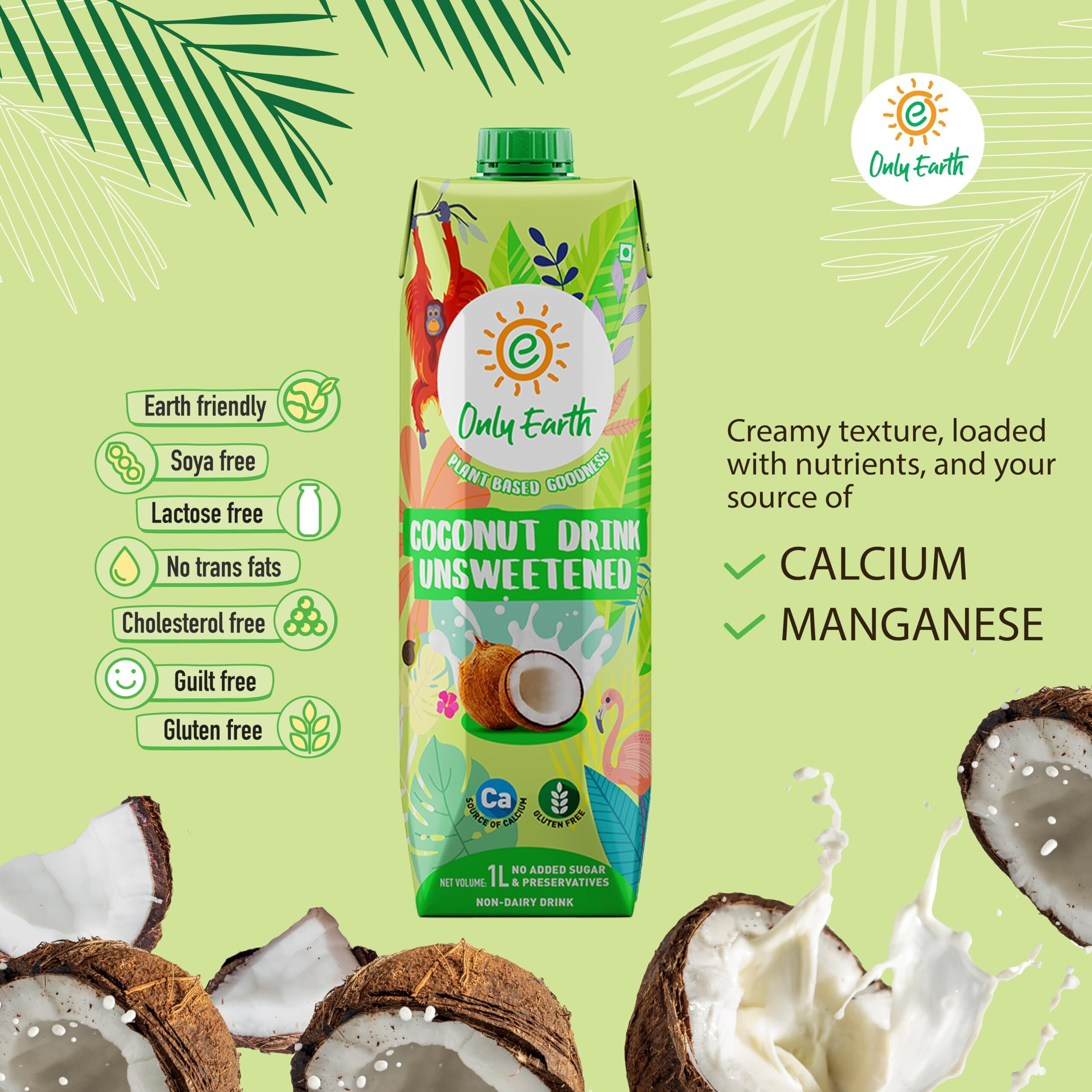 Only Earth Coconut Drink | Best for Coffee, Tea, Cereals, Shakes or As Is | 40% Coconut Water + 59% Coconut Milk | Dairy Free | Unsweetened | Plant-Based | Source of Calcium | Preservatives Free | No Added Sugar | No Trans-Fat | Thai Coconuts