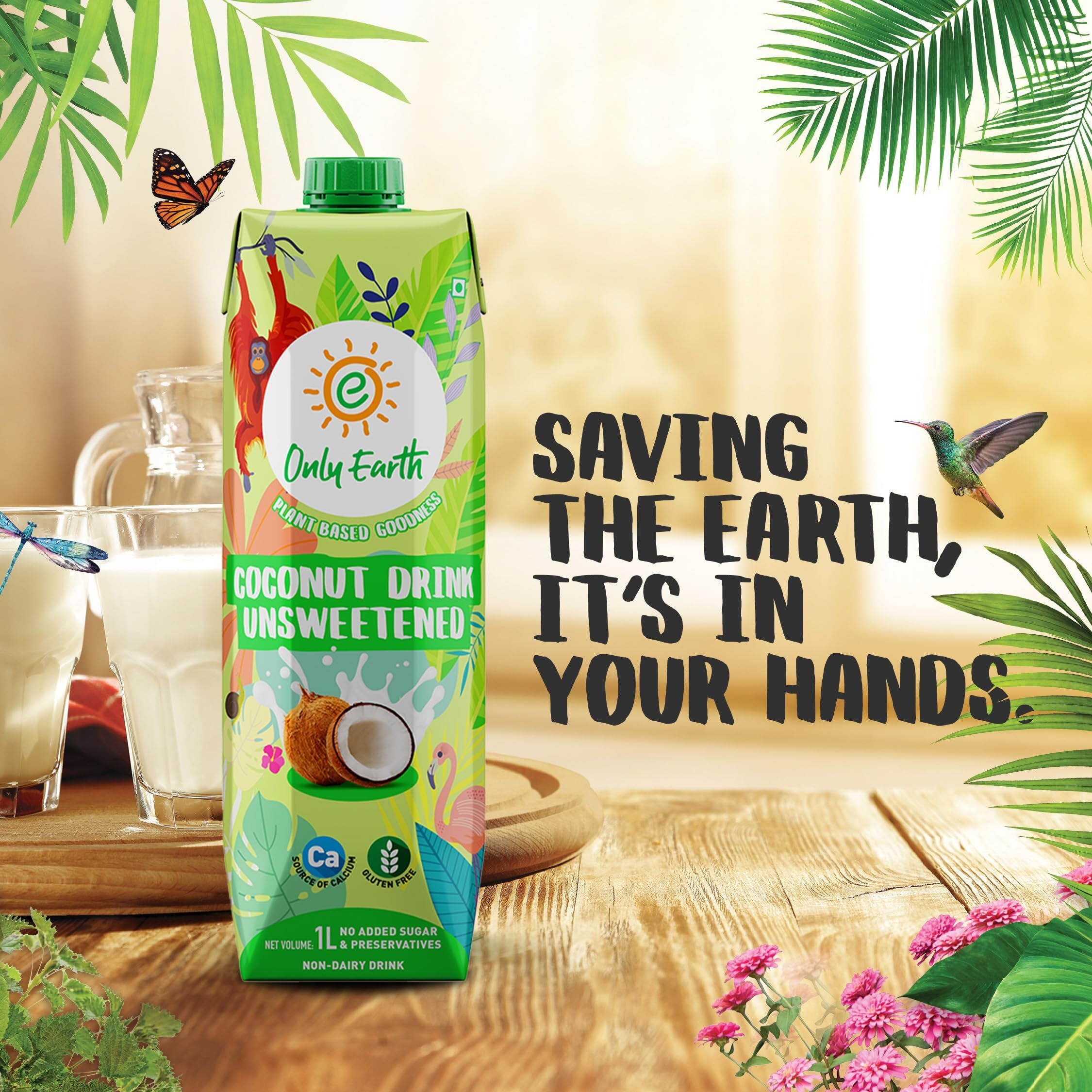 Only Earth Coconut Drink | Best for Coffee, Tea, Cereals, Shakes or As Is | 40% Coconut Water + 59% Coconut Milk | Dairy Free | Unsweetened | Plant-Based | Source of Calcium | Preservatives Free | No Added Sugar | No Trans-Fat | Thai Coconuts