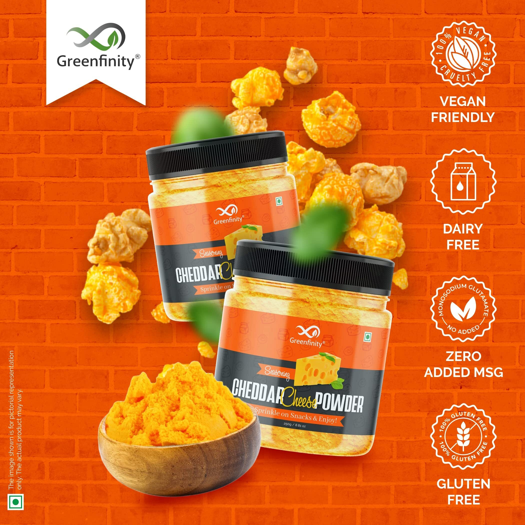 GreenFinity Cheddar Cheese Powder, 1kg (Pack of 4) (Best for Make Delicious Cheese-Flavoured, Pop-Corn, Pizza, Pasta, French Fries etc)