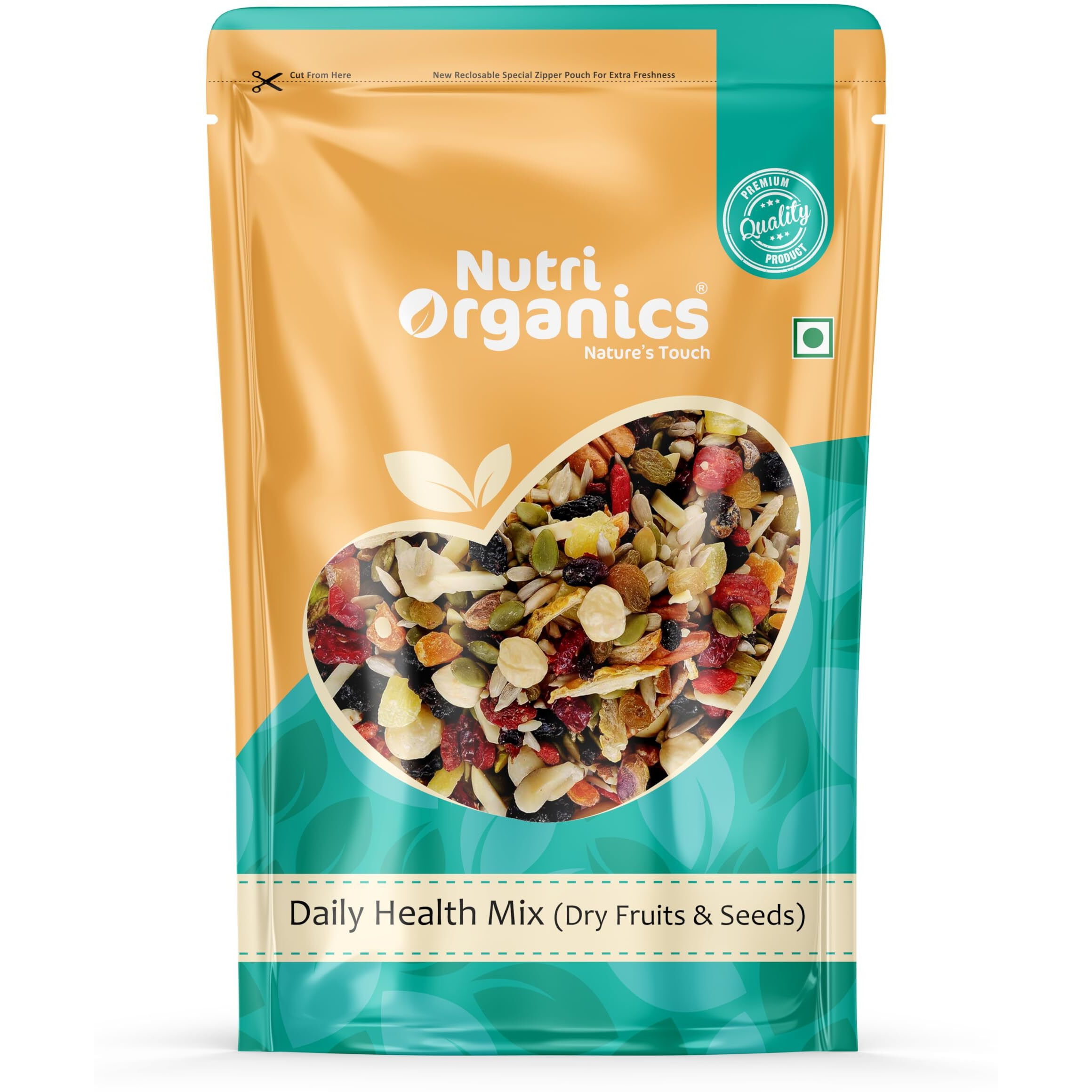 NutriOrganics 100% Natural Premium Mix Dry Fruits 100Gm With Almonds|Cashew|Kishmish|Apricot|Black Raisins|Cranberry|Pumpkin Seeds|Sunflower Seeds|Nuts And Dry Fruits