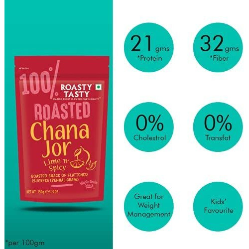 Roasty Tasty Roasted Chana Jor Lime & Spicy Indian Snacks- 750g Value Pack | No MSG | Zero Cholesterol & Trans Fat | Diet Namkeen | Gluten Free | Ready-to-eat | High in protein | Export Quality | Healthy Snacks